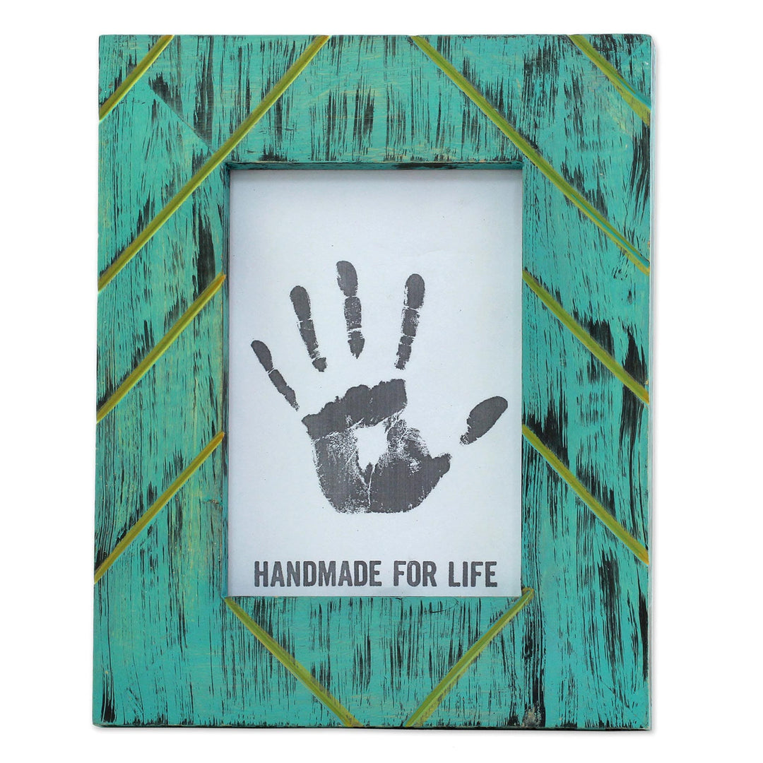 Antique Looking 5x7 Photo Frame in Greenish Blue - Great Memories