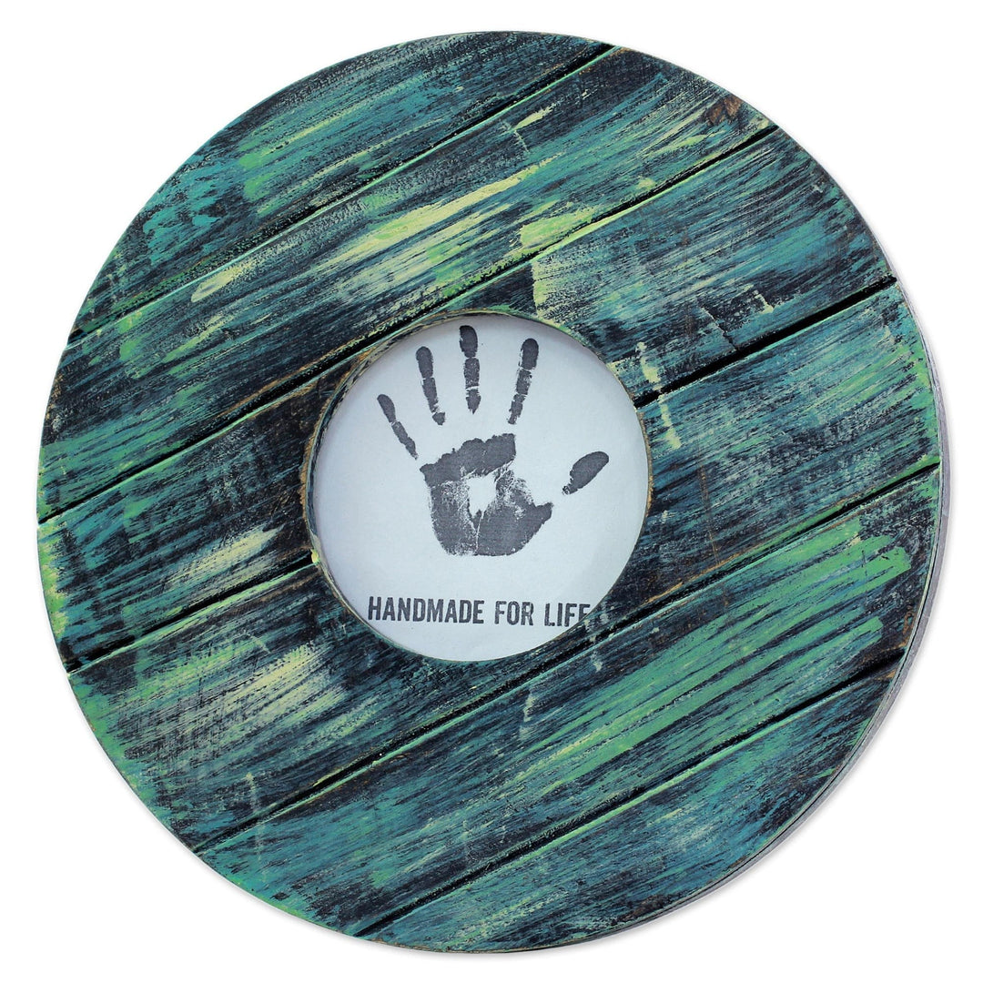 Blue Colored Round Wood Photo Frame (4 in.) from India - Rushing Waters