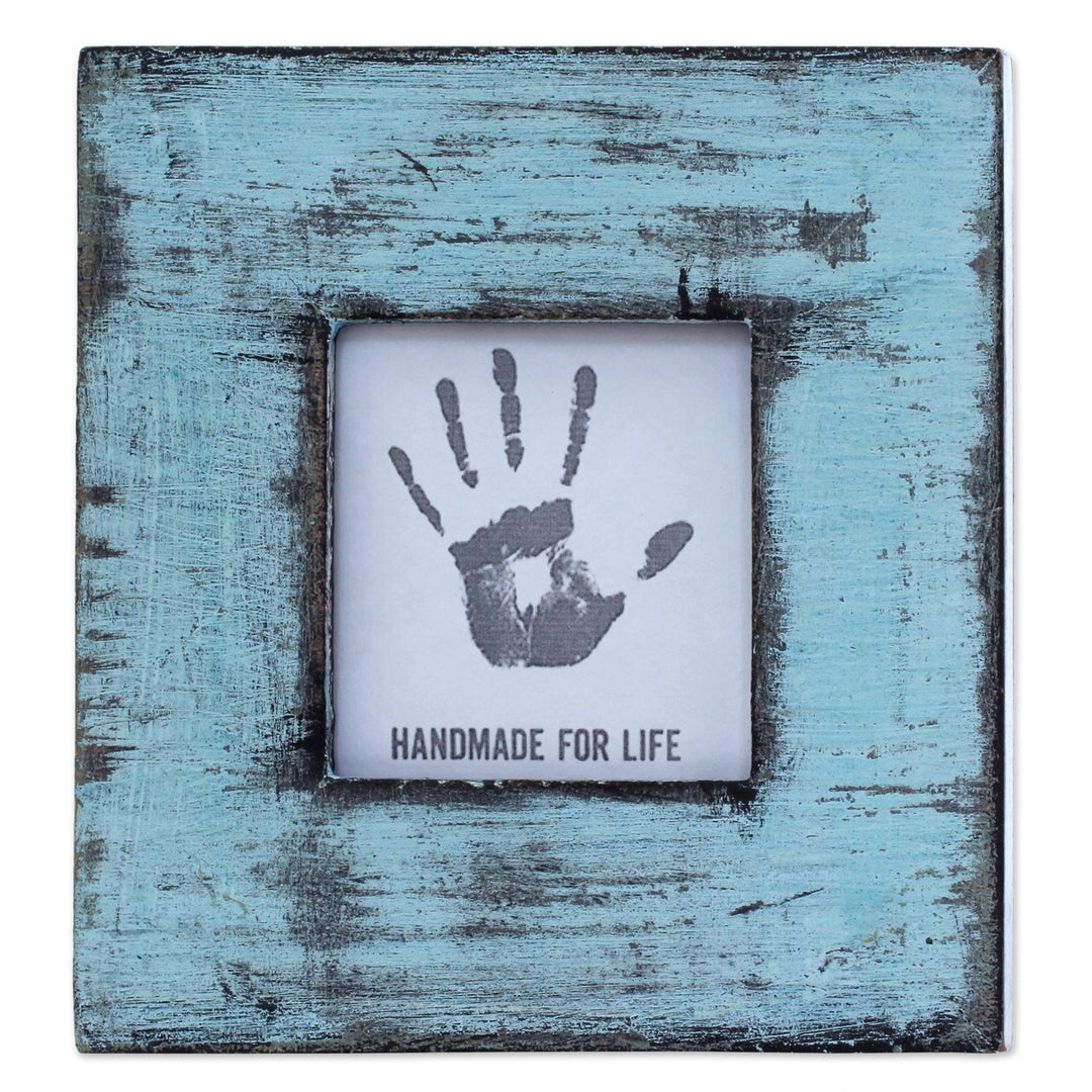 Light Blue Square Wood Photo Frame (3x3) from India - Rustic Blue