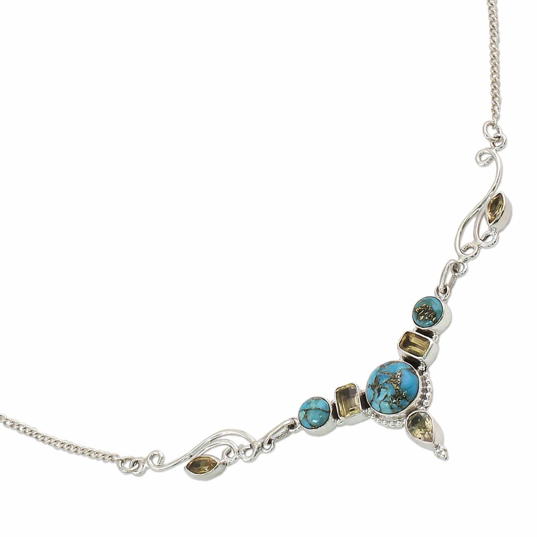 Hand Made Citrine Turquoise Pendant Necklace - Seashore Radiance