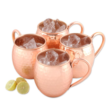 Set of Four Handcrafted Copper Drinking Mugs from India - Friendly Celebration