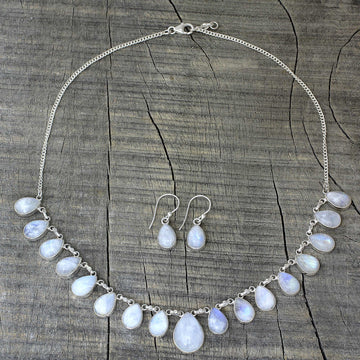 Rainbow Moonstone Jewelry Set Necklace and Earrings - Lovely Morning