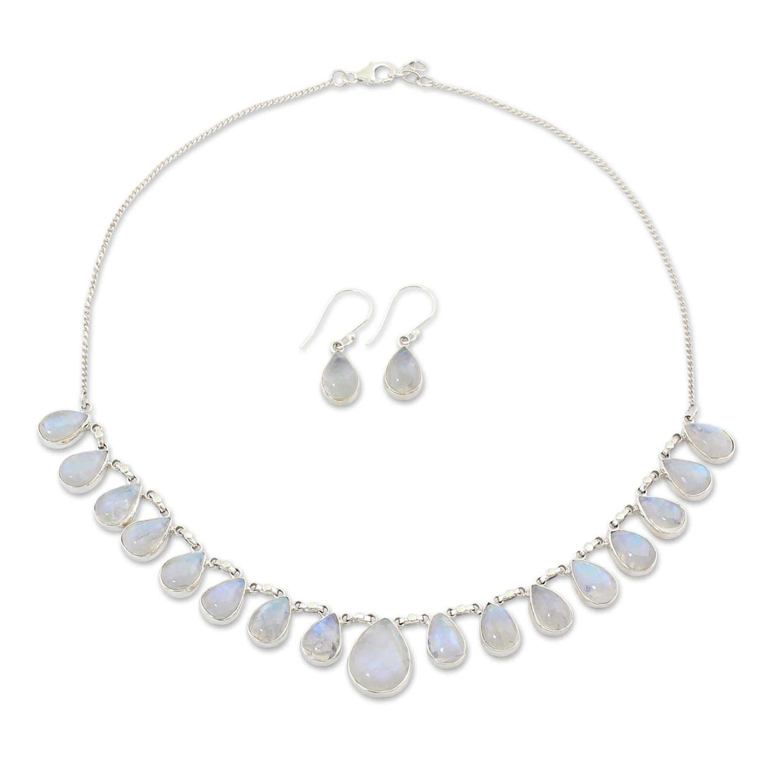 Rainbow Moonstone Jewelry Set Necklace and Earrings - Lovely Morning