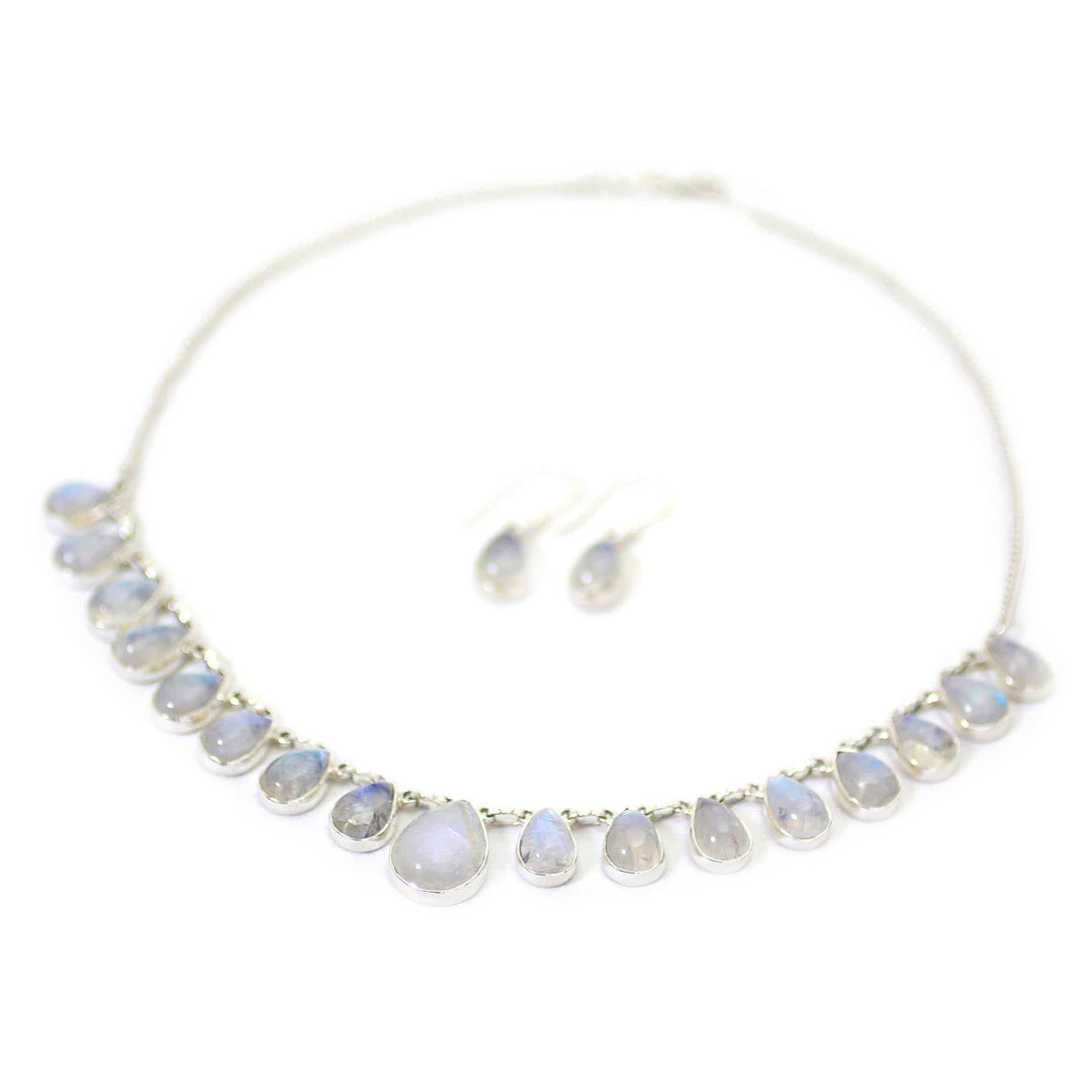 Rainbow Moonstone Jewelry Set Necklace and Earrings - Lovely Morning
