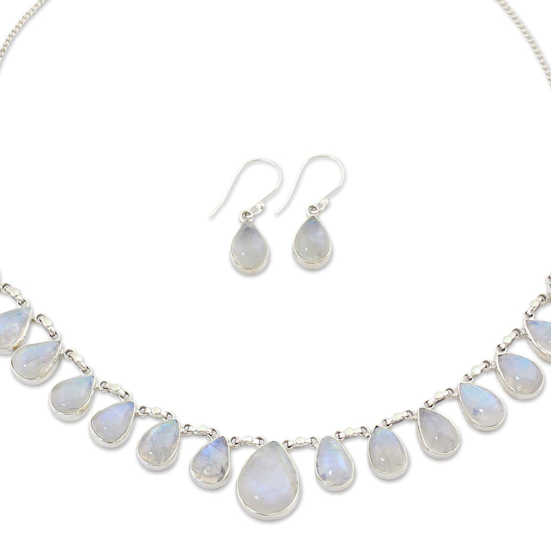 Rainbow Moonstone Jewelry Set Necklace and Earrings - Lovely Morning