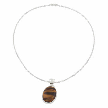 Hypnotic Tiger's Eye Pendant on a 925 Silver Necklace - Hypnotic Feline