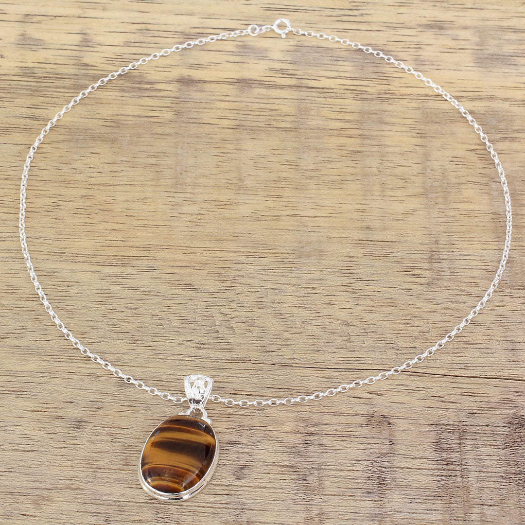 Hypnotic Tiger's Eye Pendant on a 925 Silver Necklace - Hypnotic Feline
