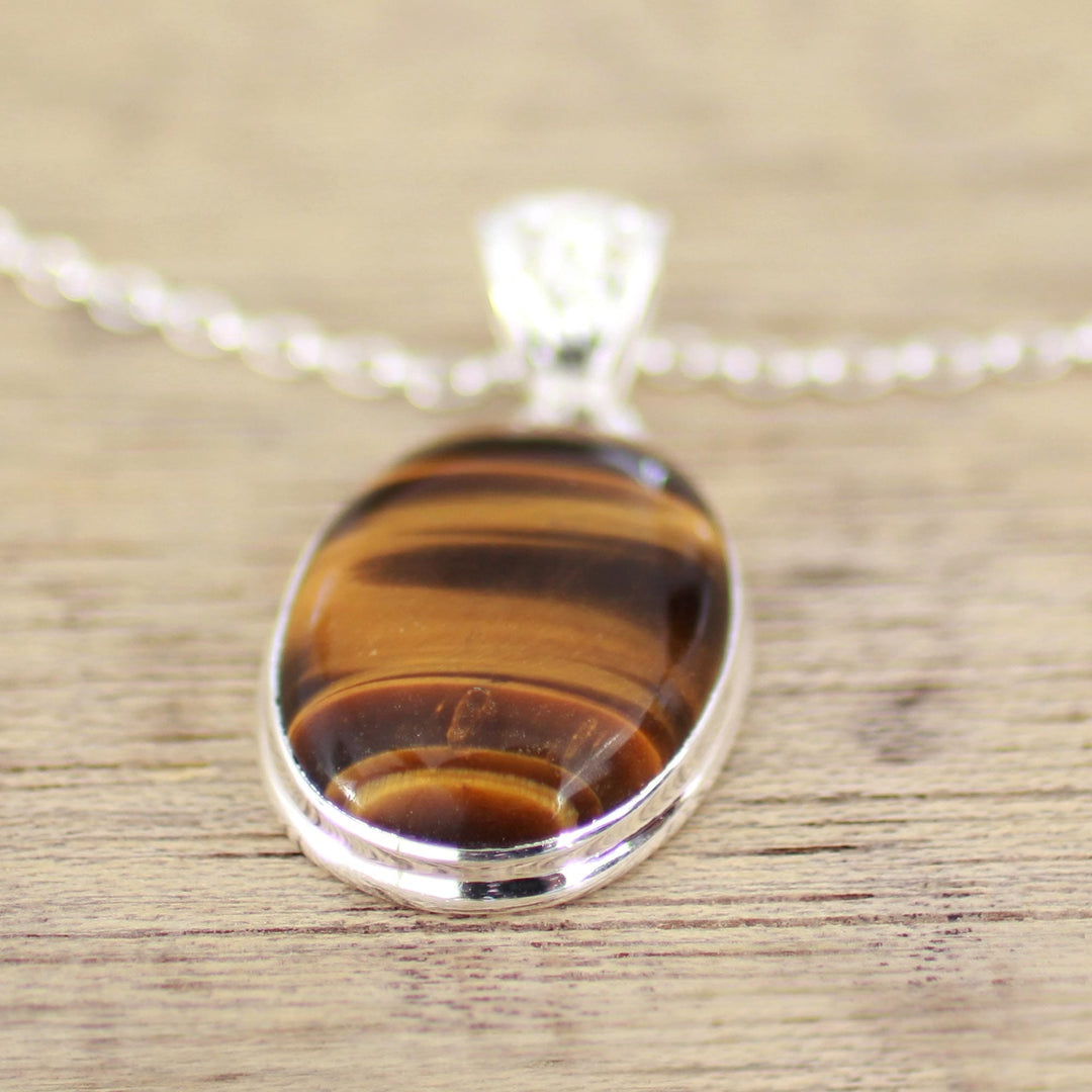 Hypnotic Tiger's Eye Pendant on a 925 Silver Necklace - Hypnotic Feline