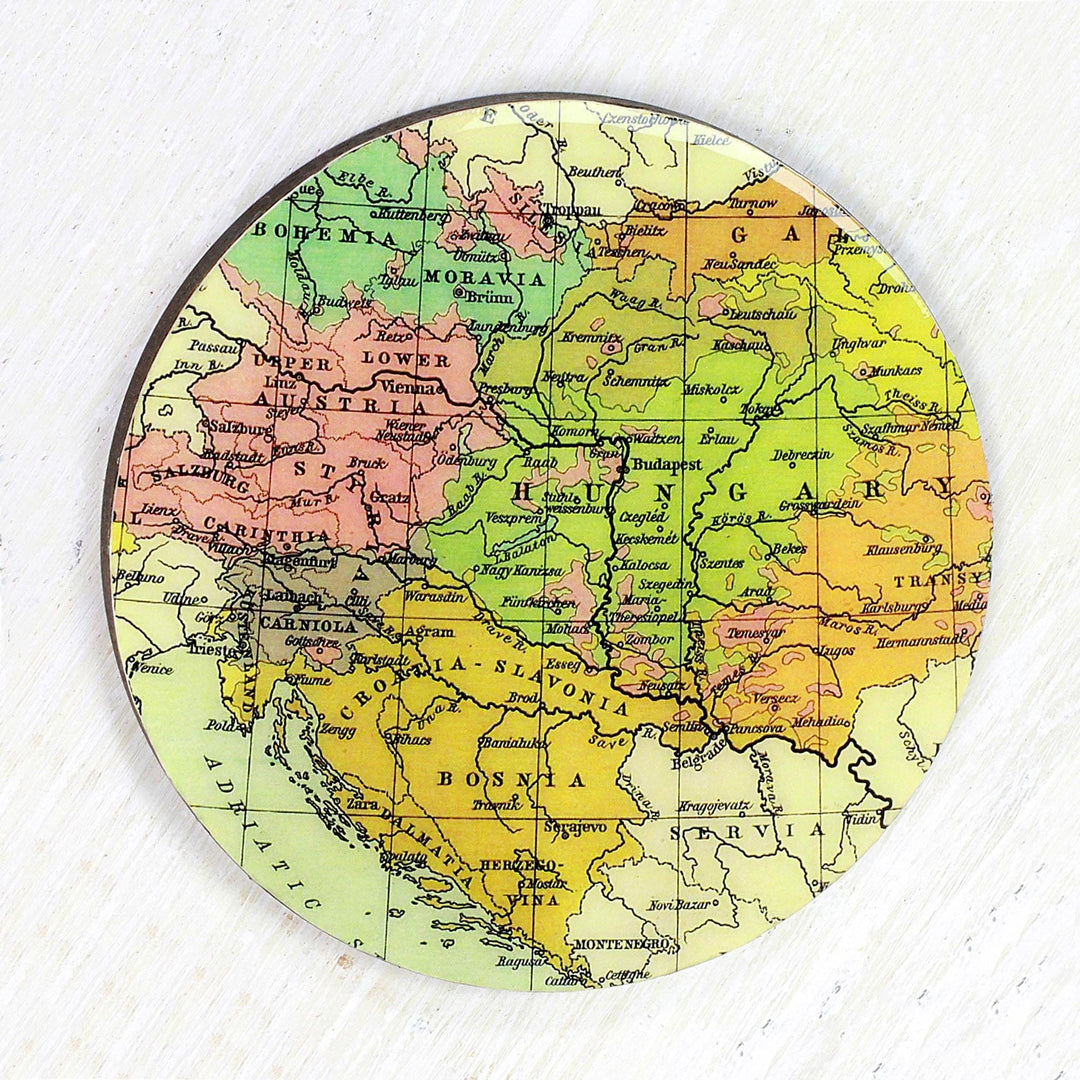 Round Laminated Wood Map Coasters - Set of 5 - Countries of the World