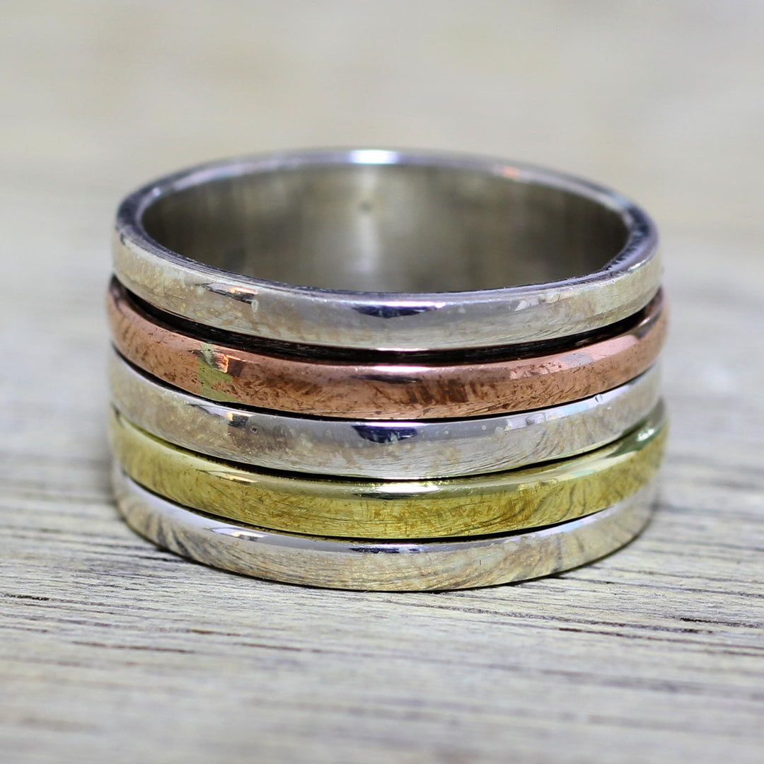 Sterling Silver Copper and Brass Spinner Ring - Sleek Simplicity
