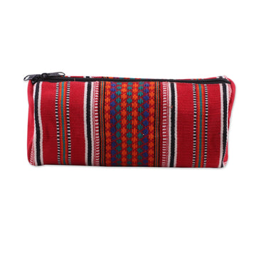 Hand Woven 100% Cotton Multicolor Cosmetic Case from India - Scintillating Desire in Red