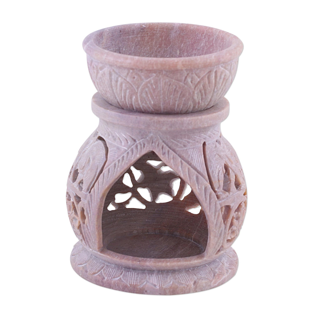 Handcrafted Elephant Soapstone Oil Warmer from India - Elephant Stroll