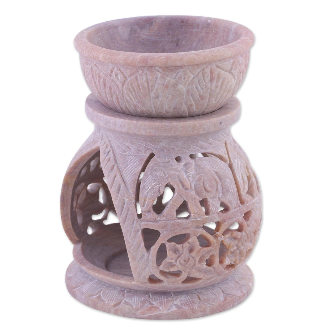 Handcrafted Elephant Soapstone Oil Warmer from India - Elephant Stroll