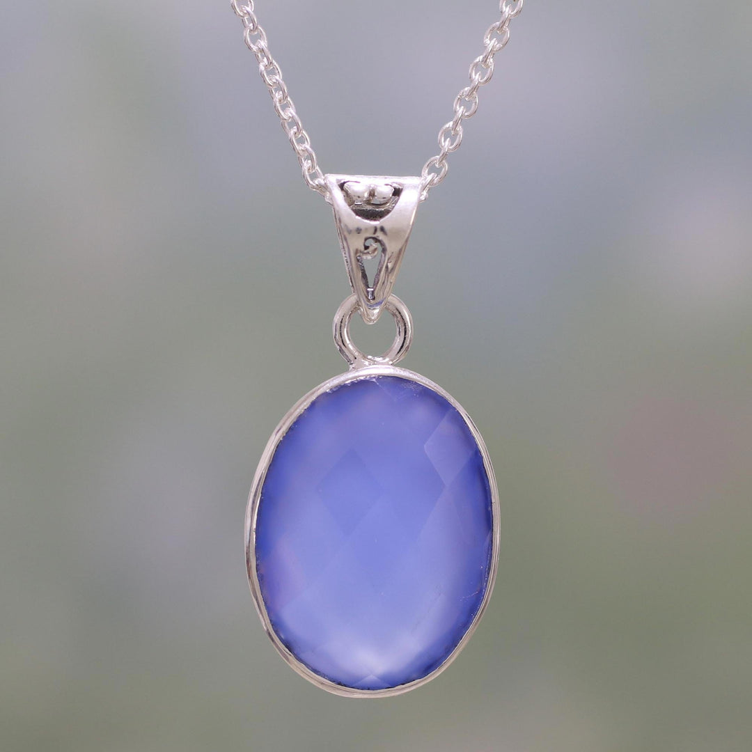 Eight Carat Chalcedony and Sterling Silver Pendant Necklace - Blue Serenity