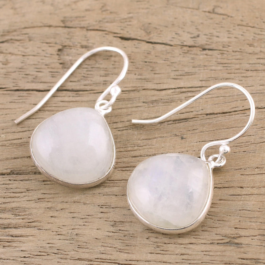 Rainbow Moonstone and Sterling Silver Dangle Earrings - Dancing Soul
