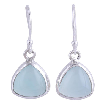 Sterling Silver and Aqua Chalcedony Dangle Earrings - Gleaming Pyramids