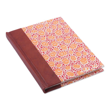 Handcrafted Floral Leather-Accented Journal from India - Sunny Blossoms