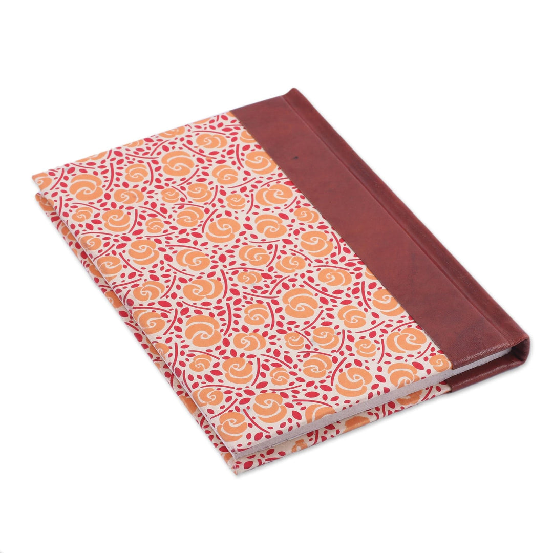 Handcrafted Floral Leather-Accented Journal from India - Sunny Blossoms