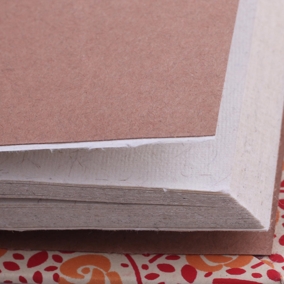 Handcrafted Floral Leather-Accented Journal from India - Sunny Blossoms