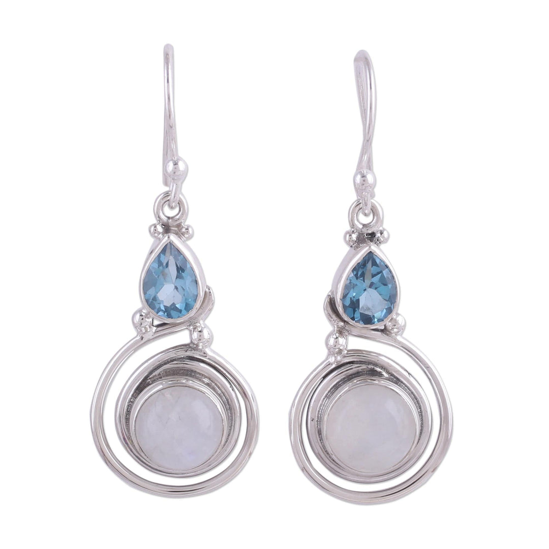 Moonstone and Blue Topaz Sterling Silver Earrings from India - Blissful Fusion