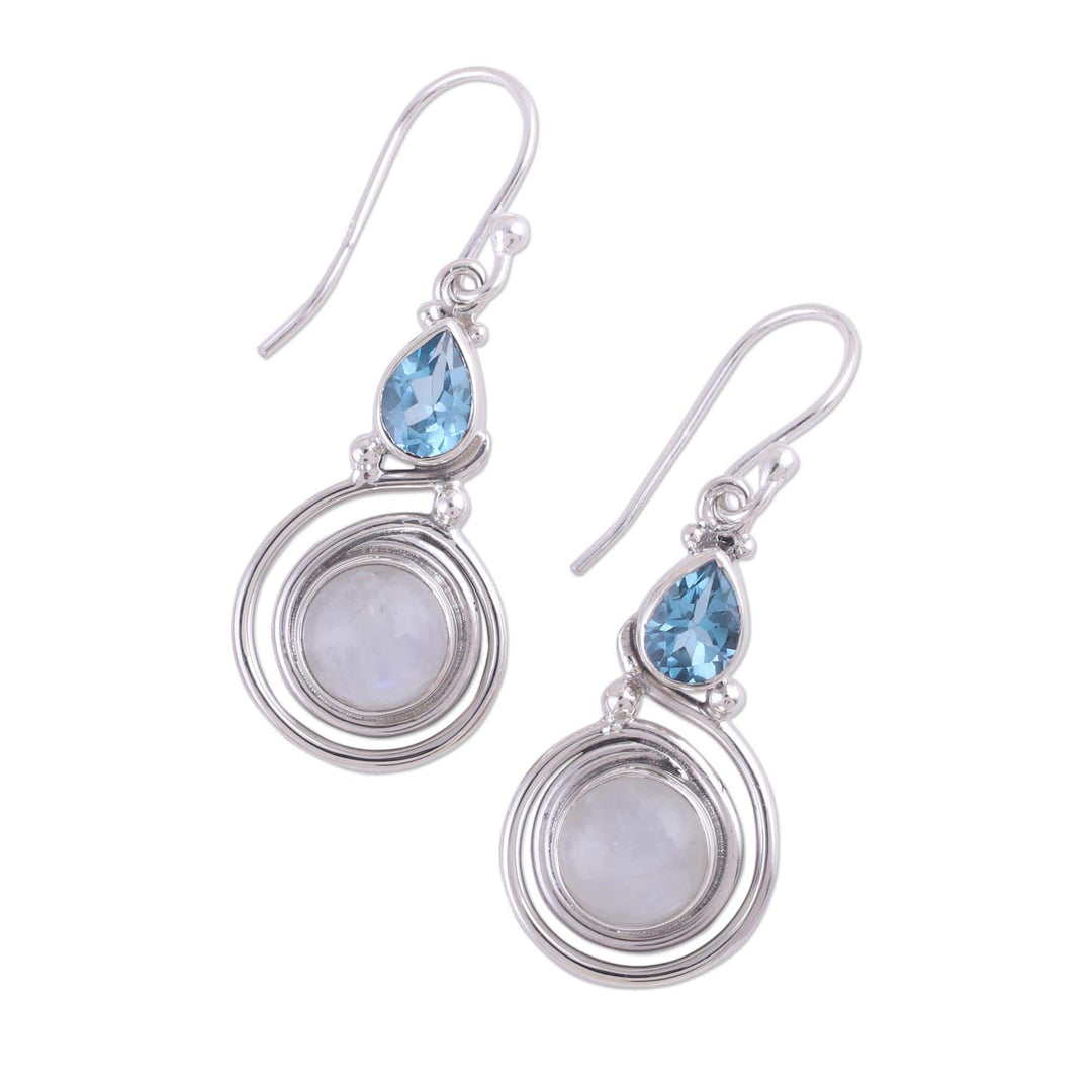 Moonstone and Blue Topaz Sterling Silver Earrings from India - Blissful Fusion