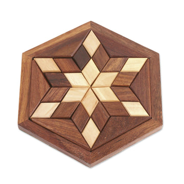 Handcrafted Star-Shaped Wood Puzzle from India - Rhombus Star