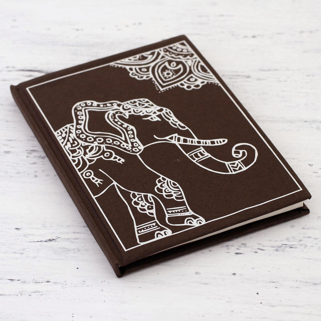 India Elephant-Themed Handmade Paper Journal in Mahogany - Royal Gajraj