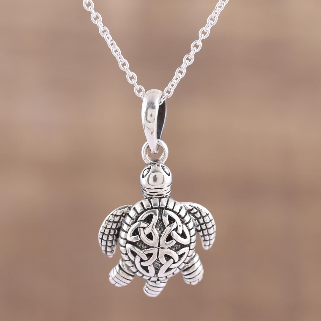 Sterling Silver Celtic Trinity Knot Turtle Pendant Necklace - Trinity Turtle