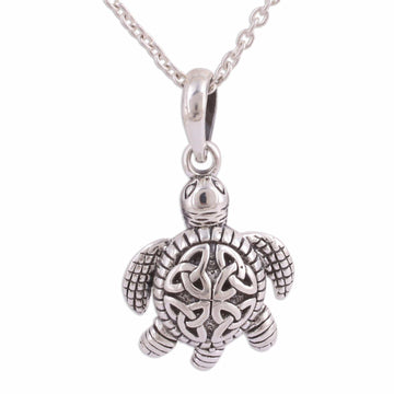 Sterling Silver Celtic Trinity Knot Turtle Pendant Necklace - Trinity Turtle