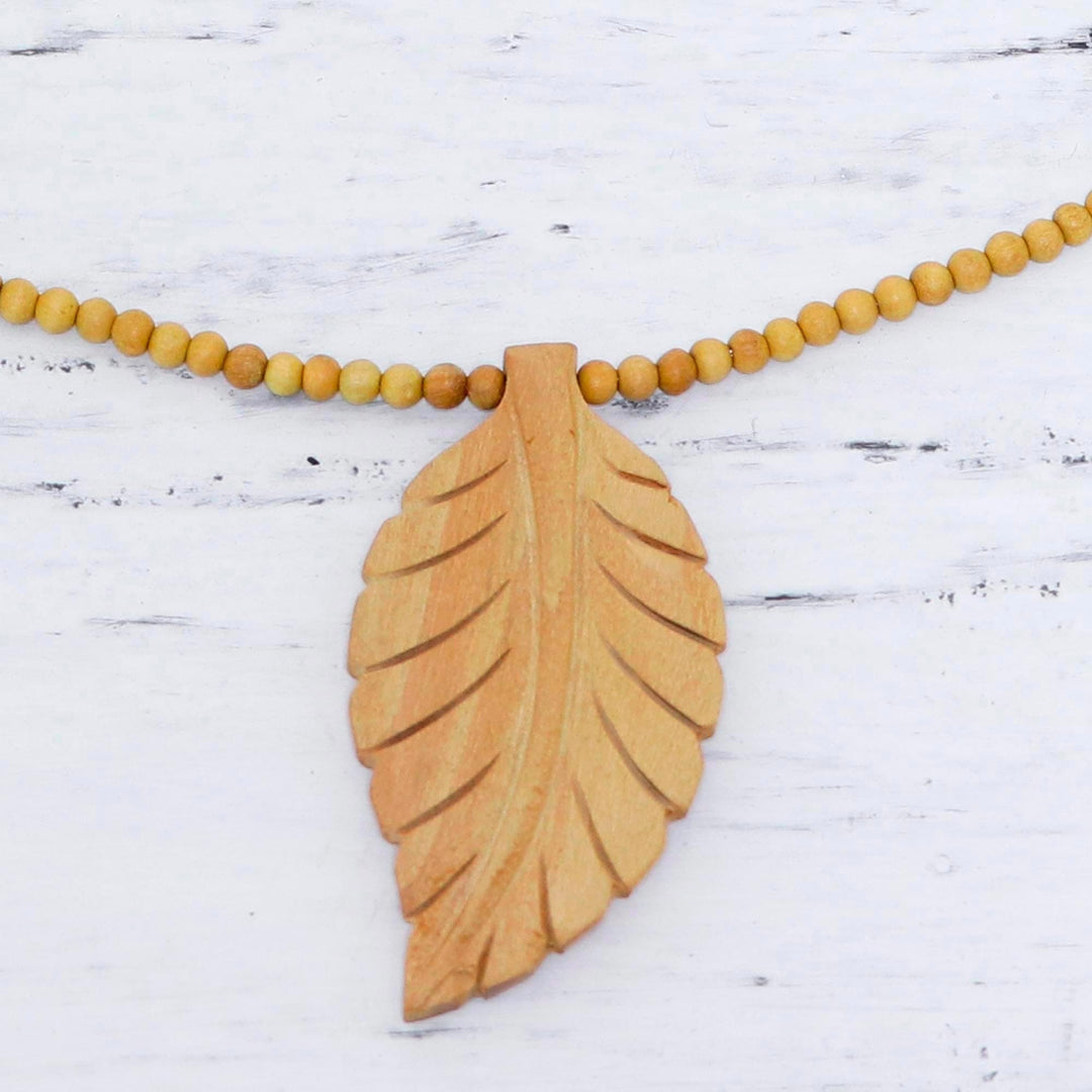 Leaf Motif Pendant Necklace Handmade from Wood - Curry Leaf