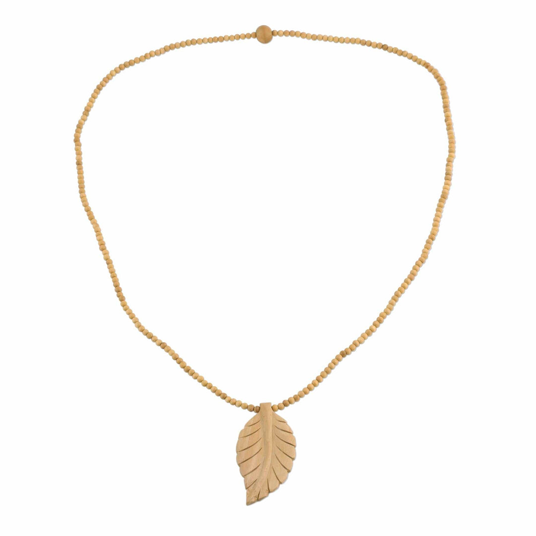 Leaf Motif Pendant Necklace Handmade from Wood - Curry Leaf