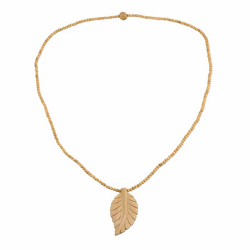 Leaf Motif Pendant Necklace Handmade from Wood - Curry Leaf