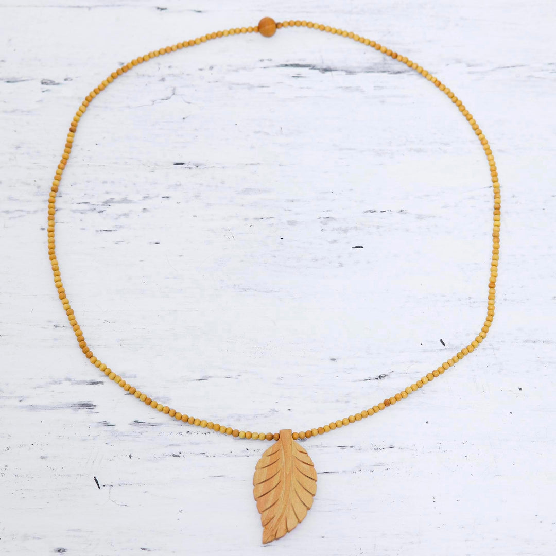 Leaf Motif Pendant Necklace Handmade from Wood - Curry Leaf