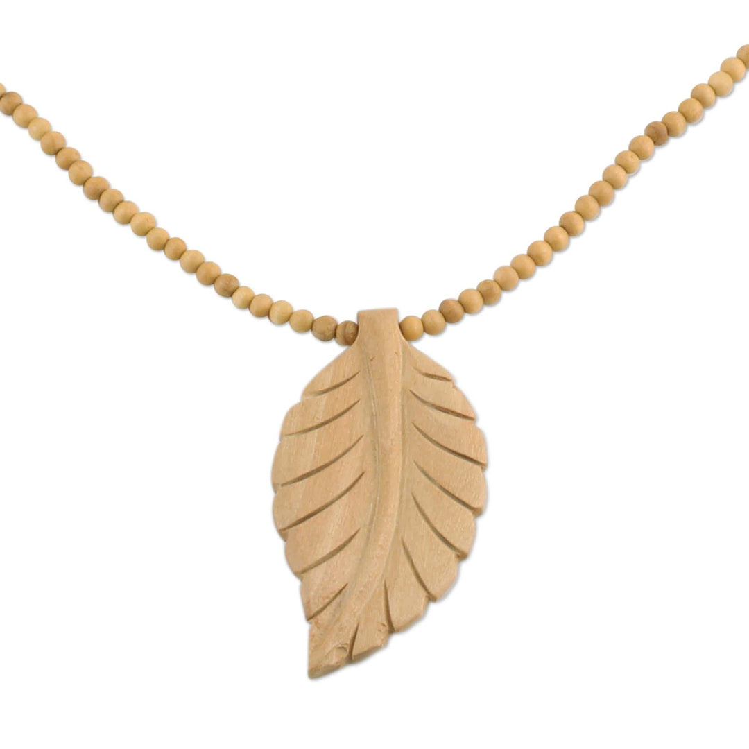 Leaf Motif Pendant Necklace Handmade from Wood - Curry Leaf