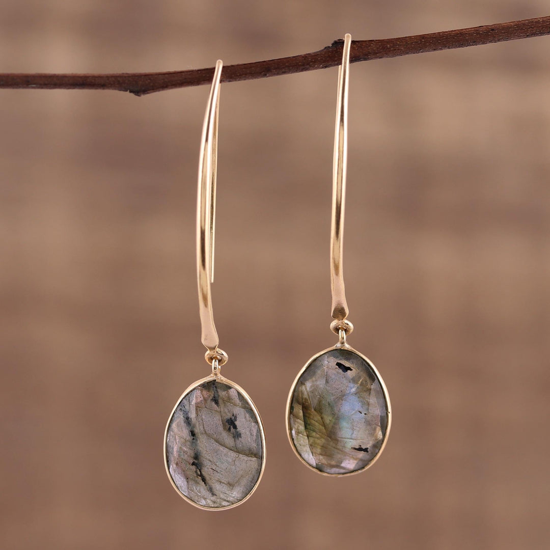 15 Carat Labradorite Dangle Earrings in 18k Gold Plate - Aurora Drops