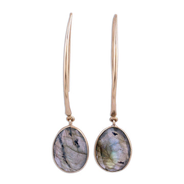 15 Carat Labradorite Dangle Earrings in 18k Gold Plate - Aurora Drops