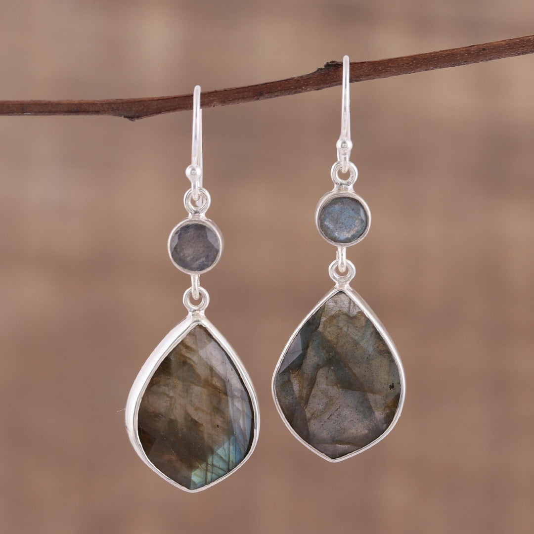 36 Carat Labradorite and Silver Dangle Earrings - Frozen Aurora