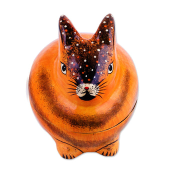 Hand-Painted Papier Mache Rabbit Decorative Box from India - Orange Rabbit