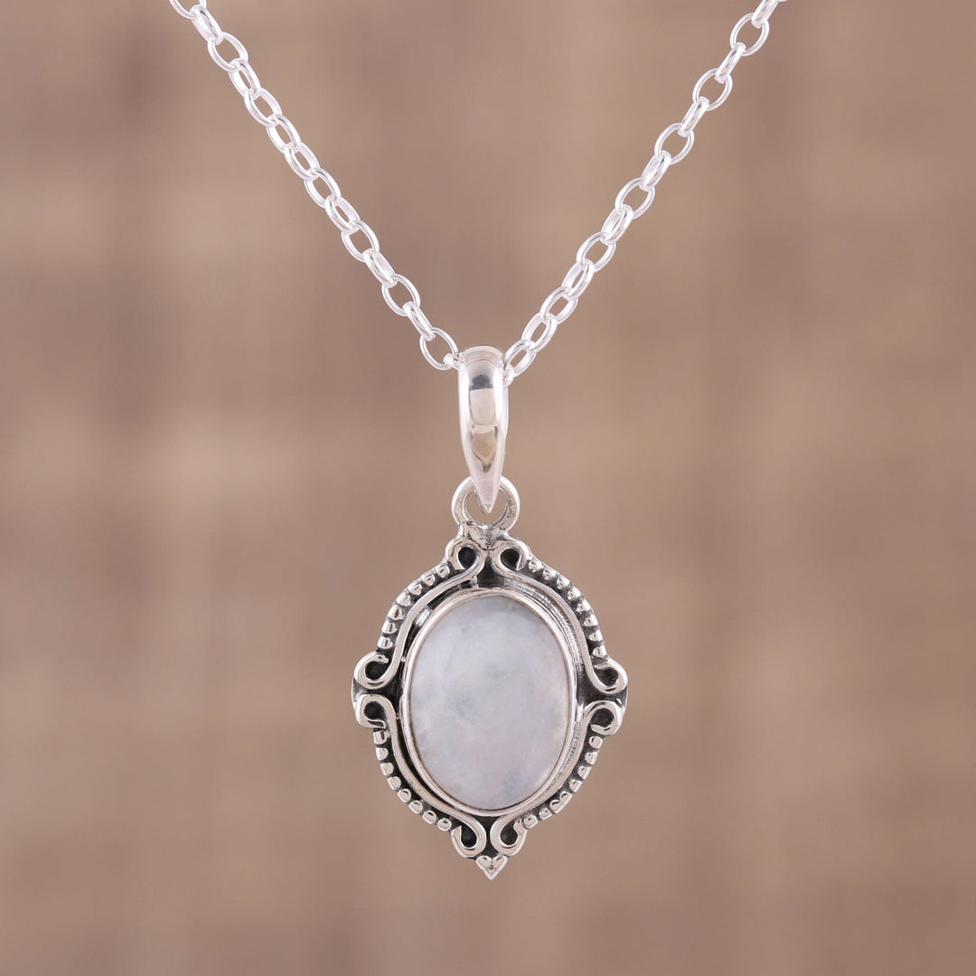Rainbow Moonstone and Sterling Silver Pendant Necklace - Divine Allure