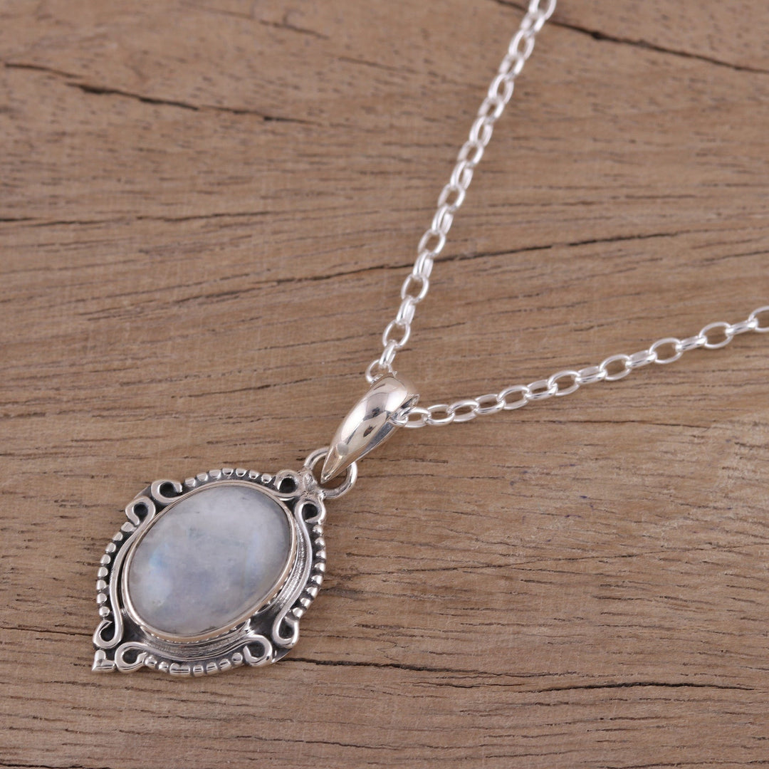 Rainbow Moonstone and Sterling Silver Pendant Necklace - Divine Allure