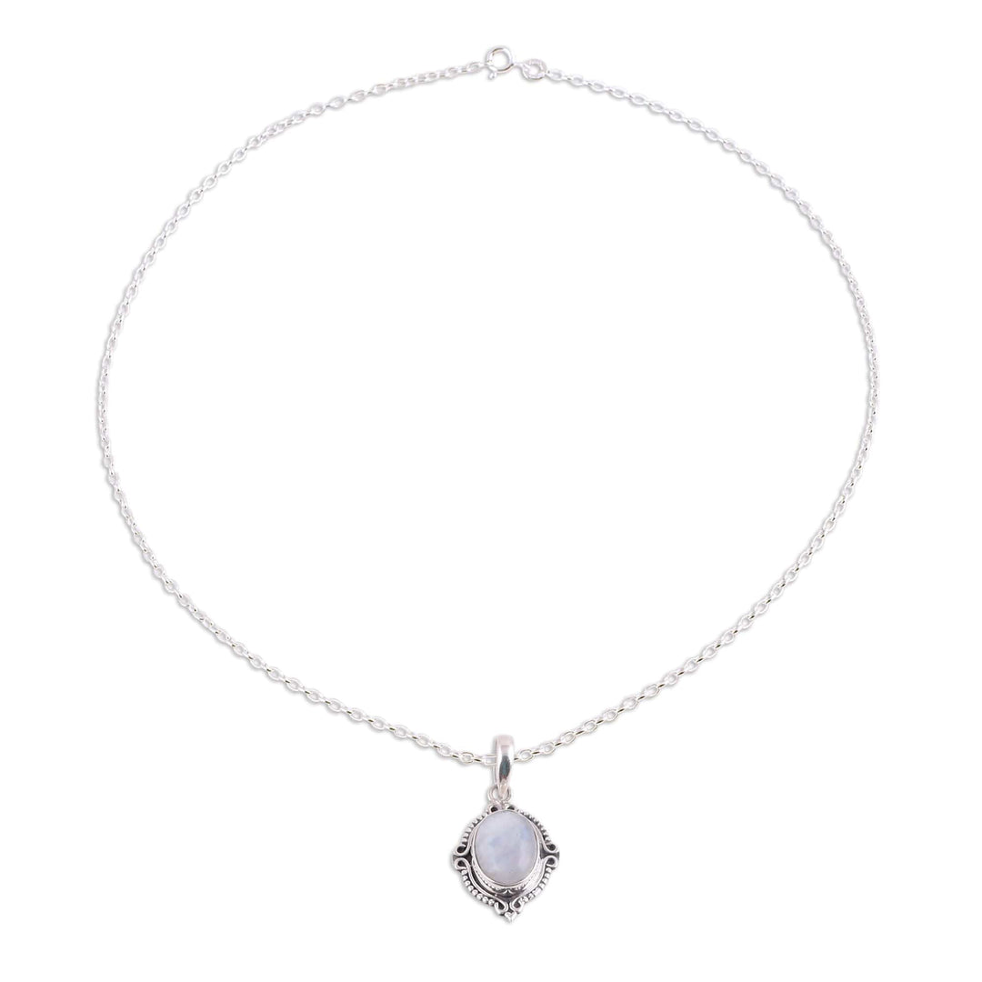 Rainbow Moonstone and Sterling Silver Pendant Necklace - Divine Allure