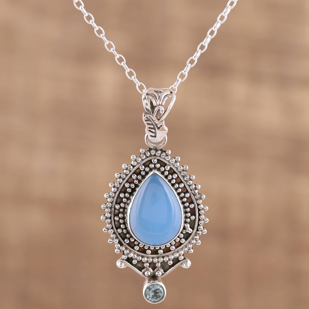 Handcrafted Blue Chalcedony Pendant Necklace from India - Soul's Serenity