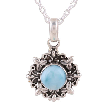 Larimar and Sterling Silver Pendant Necklace from India - Ethereal Eden