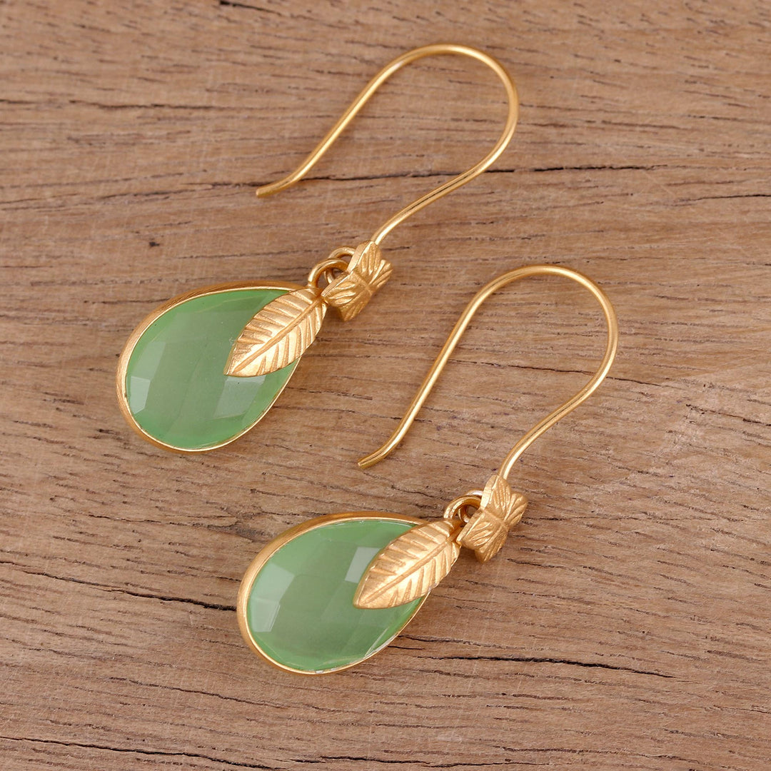 Handmade 22k Gold Plated Chalcedony Dangle Earrings - Garden Glory