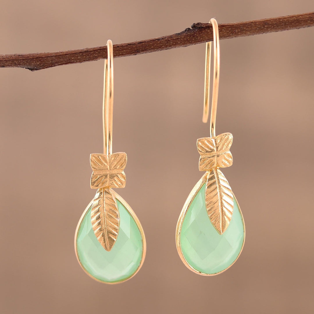 Handmade 22k Gold Plated Chalcedony Dangle Earrings - Garden Glory