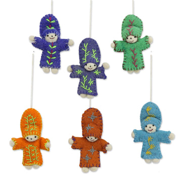 Wool Ornaments - Set of 6 - Dancing Dolls