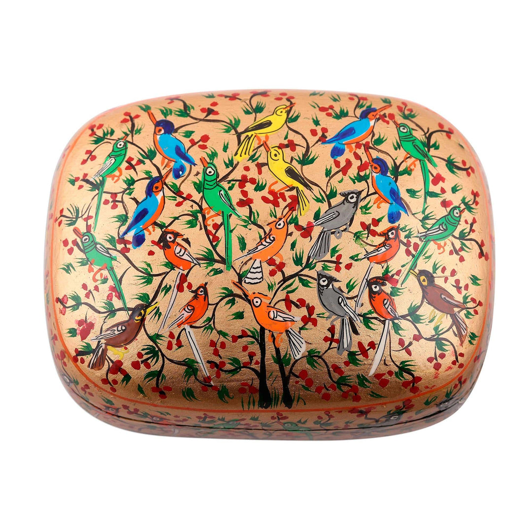 Hand-Painted Colorful Singing Birds Wood Decorative Box - Birds in Harmony