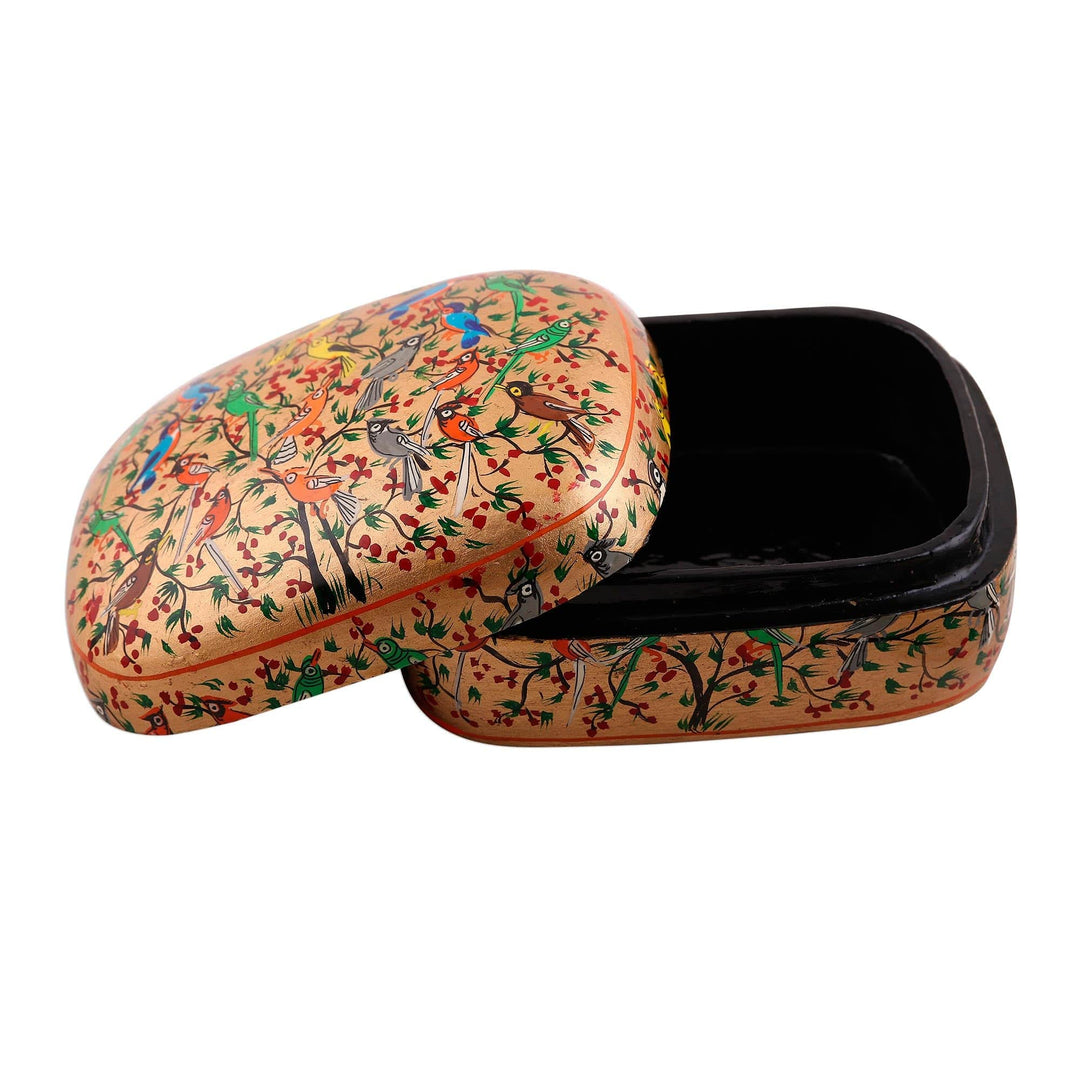 Hand-Painted Colorful Singing Birds Wood Decorative Box - Birds in Harmony