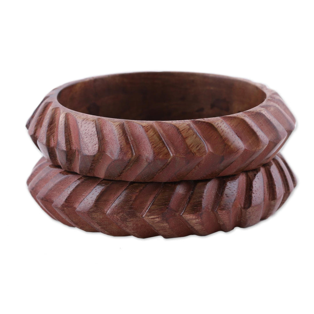 Hand Carved Angles Wood Bangle Bracelets from India (Pair) - Dimensions