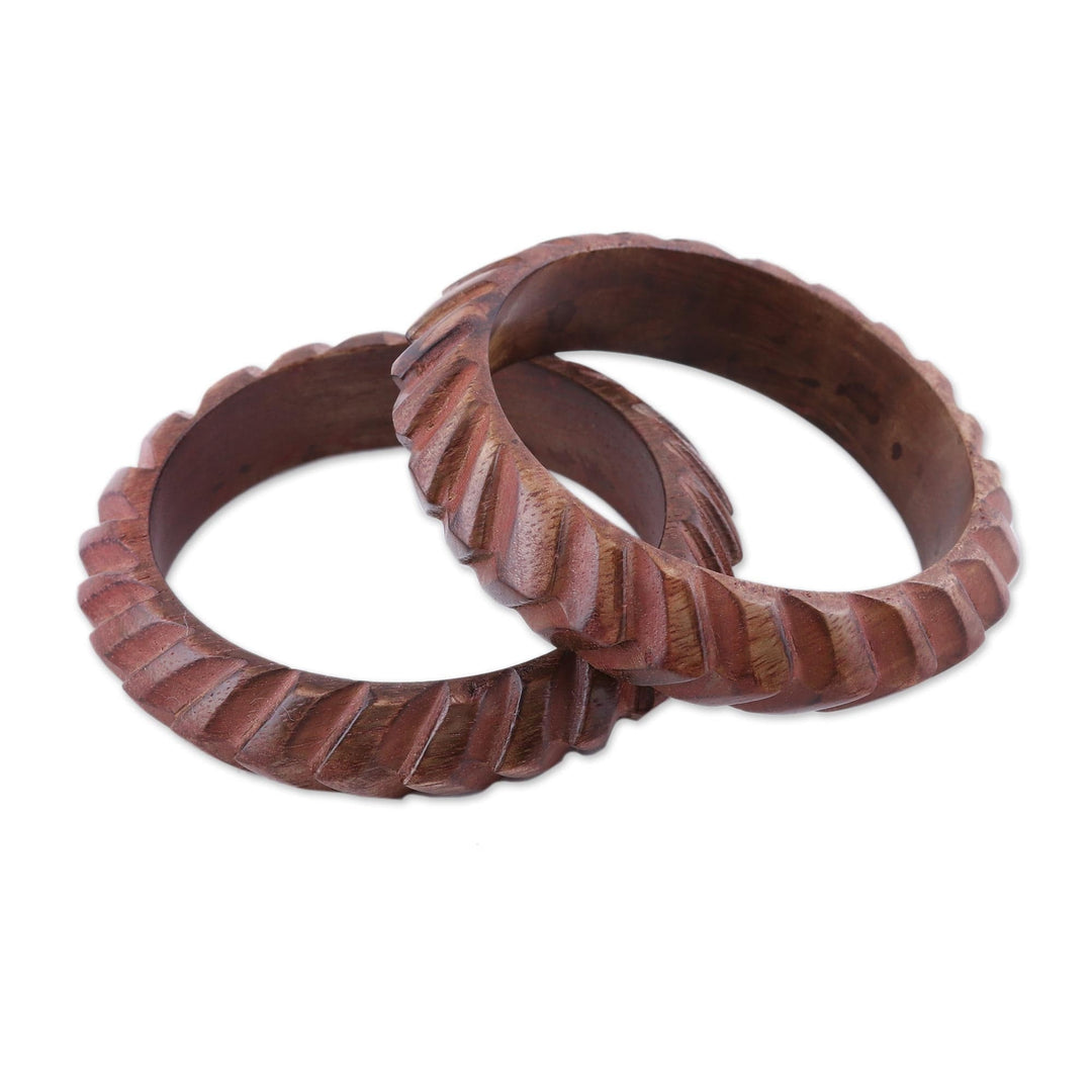 Hand Carved Angles Wood Bangle Bracelets from India (Pair) - Dimensions